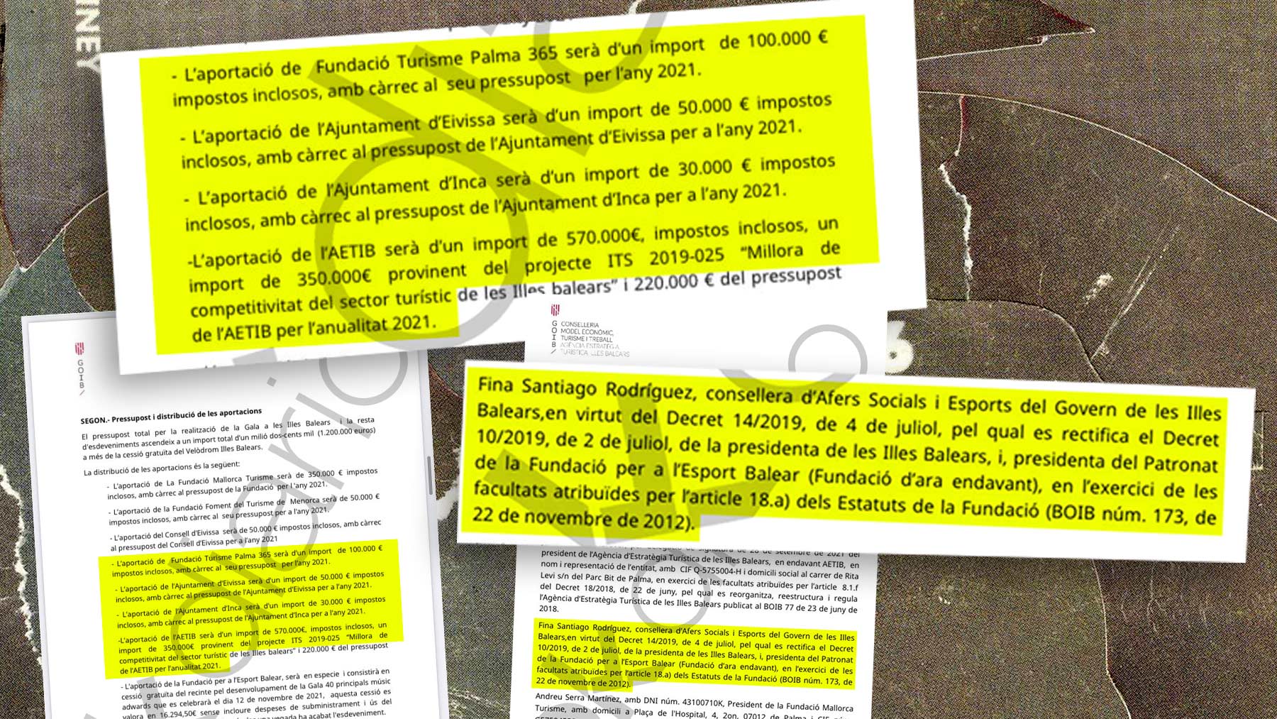 Los documentos que demuestran la participación de la consellera de Més Fina Santiago en la financiación del concierto.