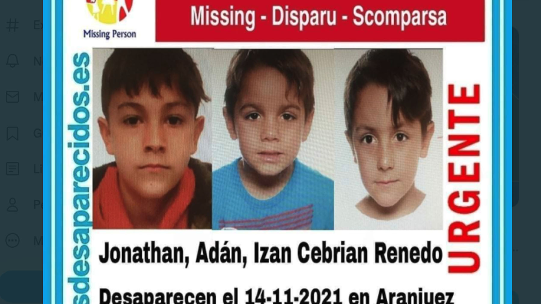 Los niños desaparecidos tras ser recogidos por su madre en Aranjuez.