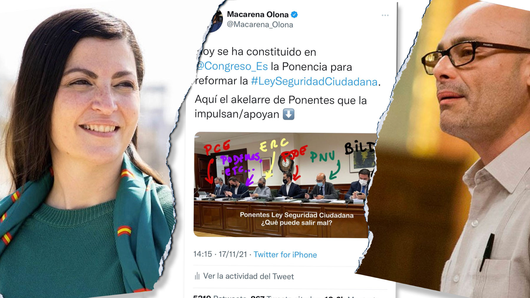 Macarena Olona y su tuit objeto de censura por el diputado de Podemos Txema Guijarro.