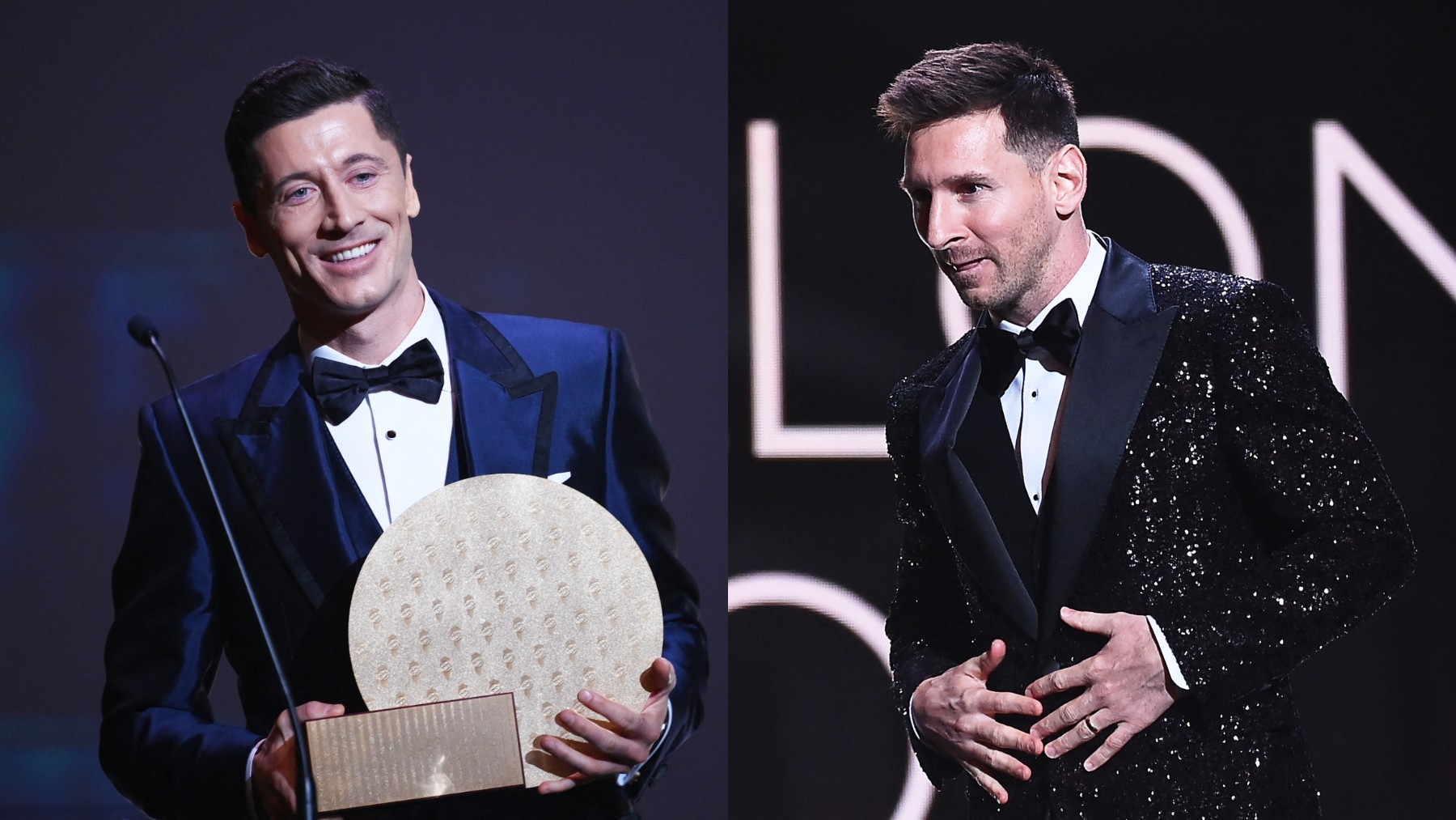 Robert Lewandowski y Lionel Messi. (AFP)
