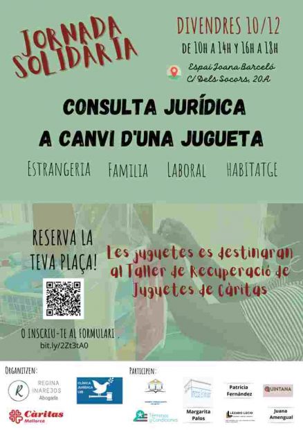Cáritas Mallorca organiza una nueva jornada de asesoría jurídica gratuita a cambio de juguetes