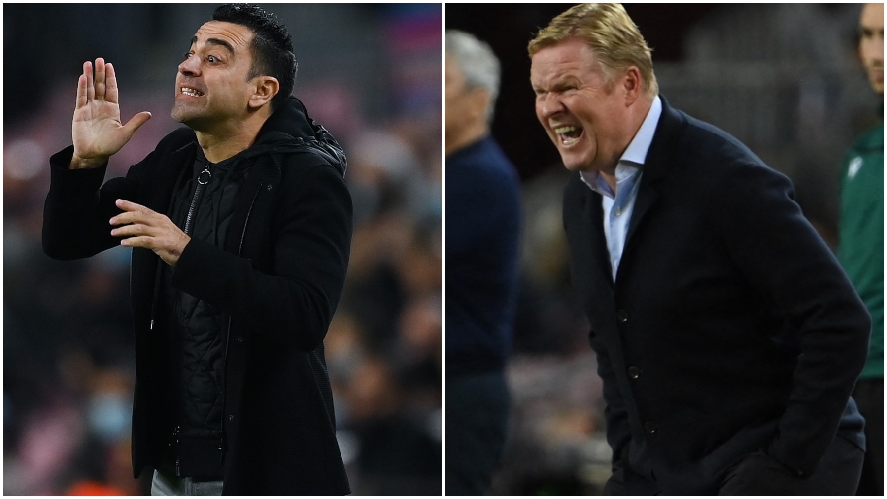 Xavi y Koeman, durante un partido con el Barça.