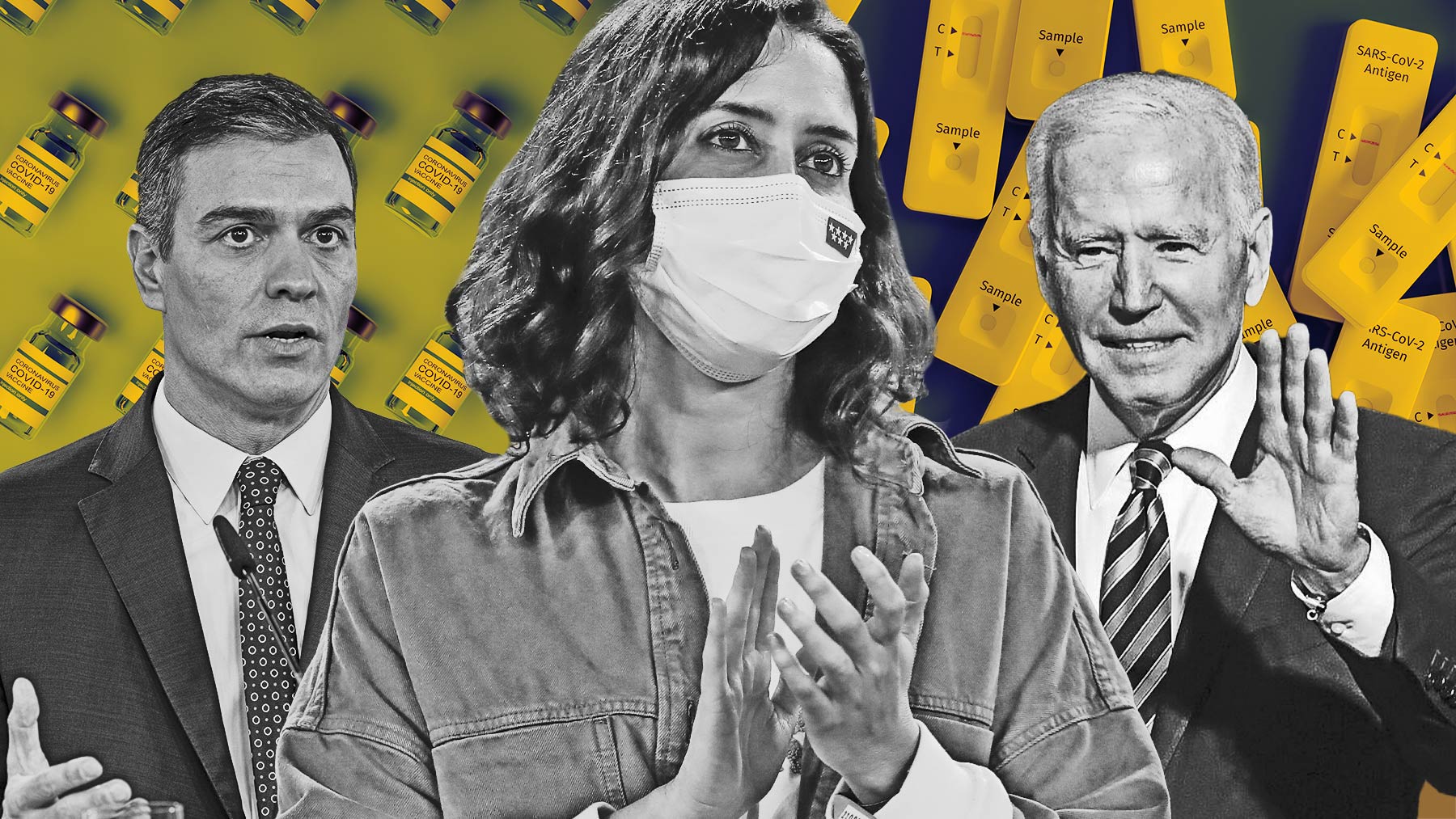 Pedro Sánchez, Isabel Díaz Ayuso y Joe Biden.
