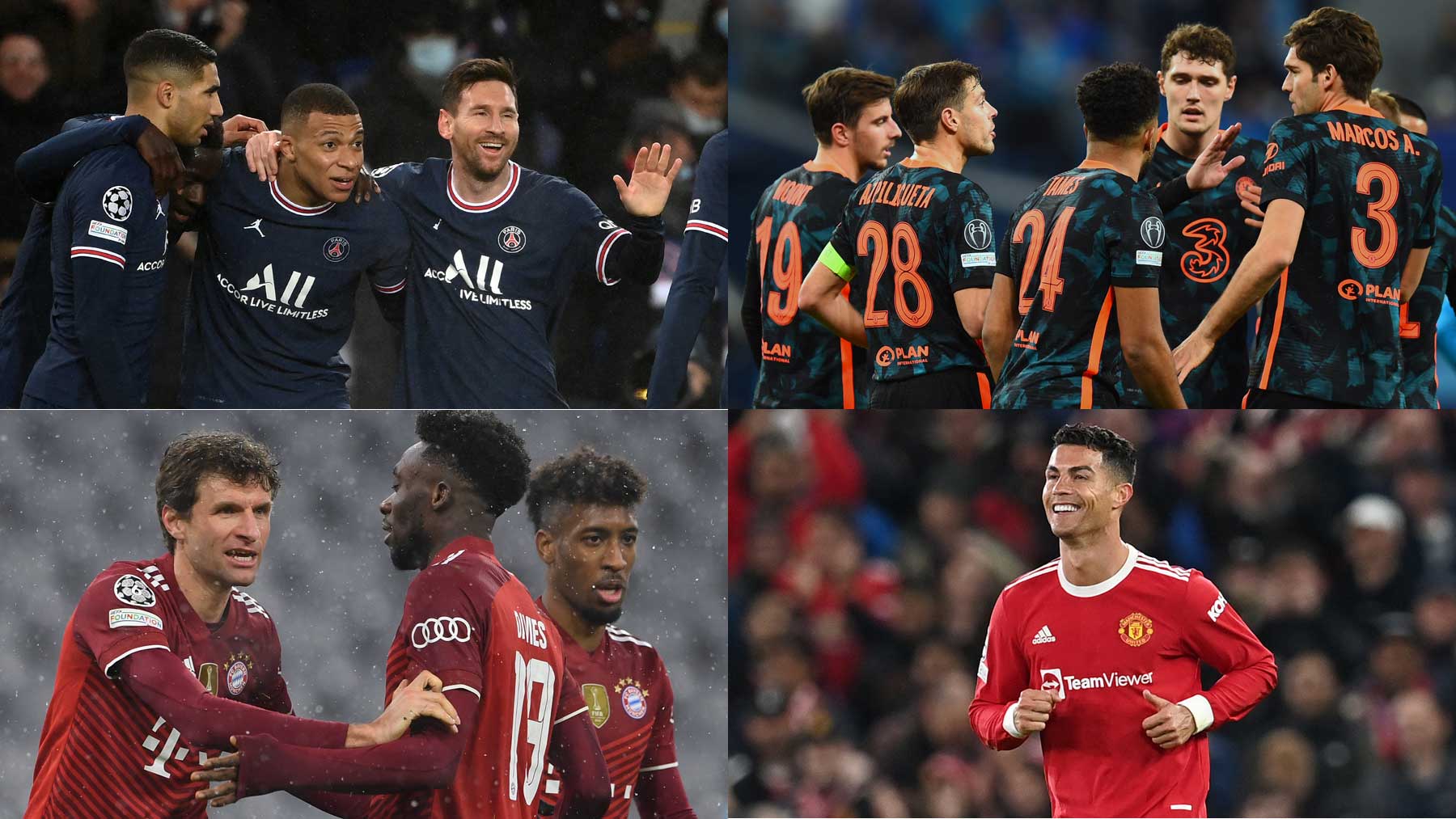Algunos de los posibles rivales de los equipos españoles en los octavos de la Champions League (AFP)