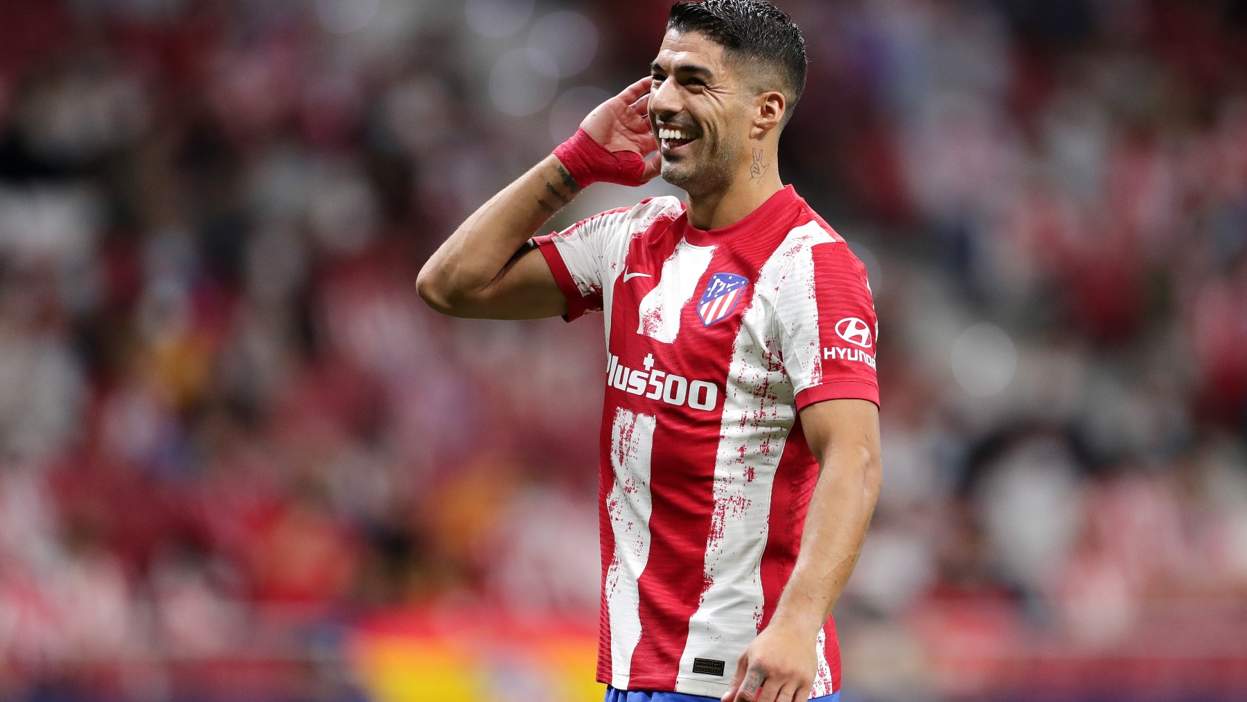 Luis Suárez celebra un gol con el Atlético. (Getty)