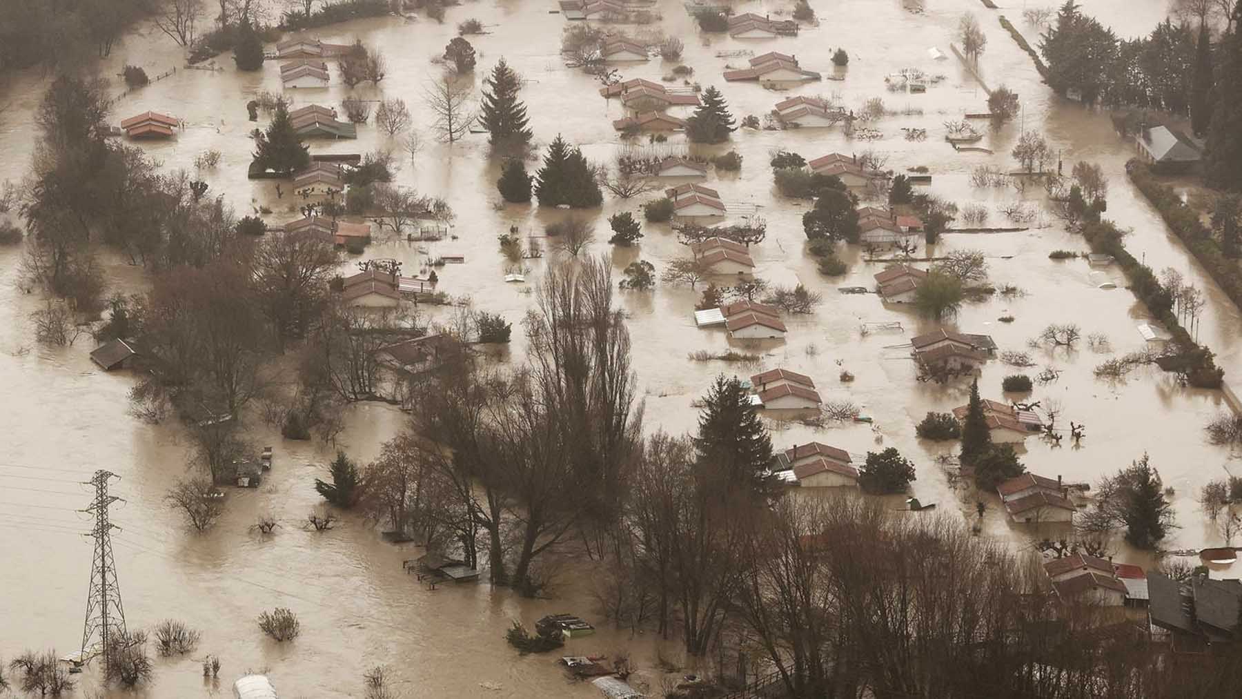 Vista aérea de las inundaciones en Huarte (Navarra). Foto: EFE