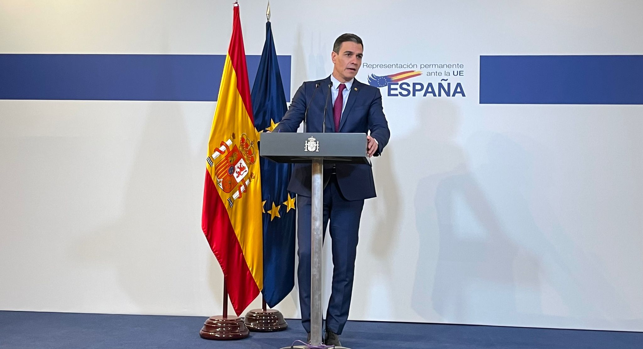 El presidente del Gobierno, Pedro Sánchez, durante su comparecencia tras el Consejo Europeo en Bruselas. Foto: Joan Guirado
