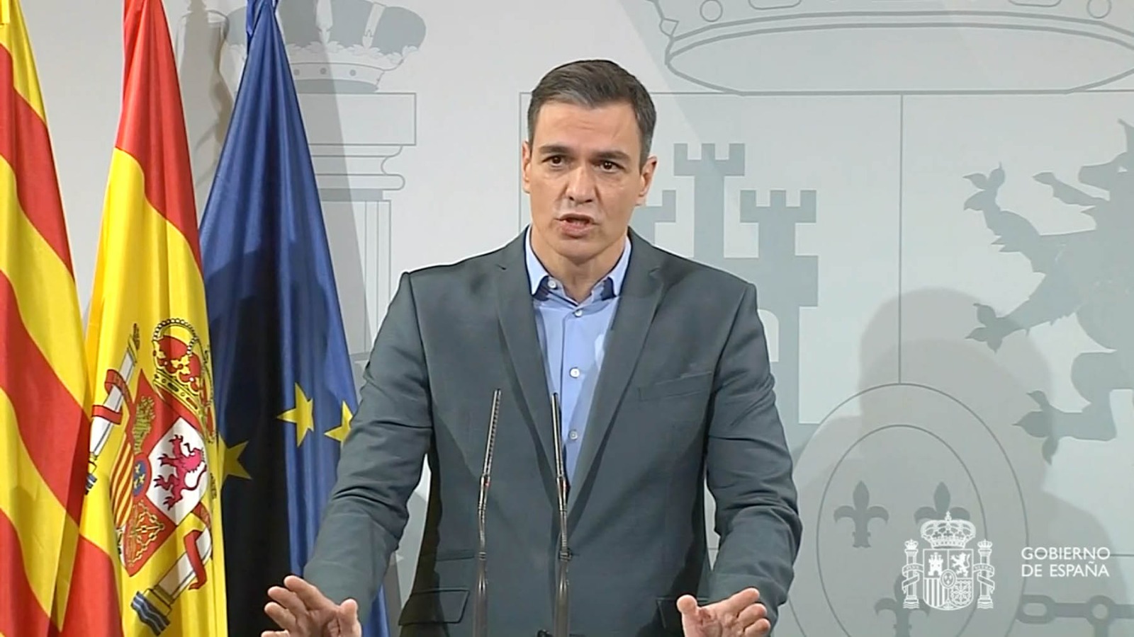 Pedro Sánchez, durante la declaración institucional en Barcelona.