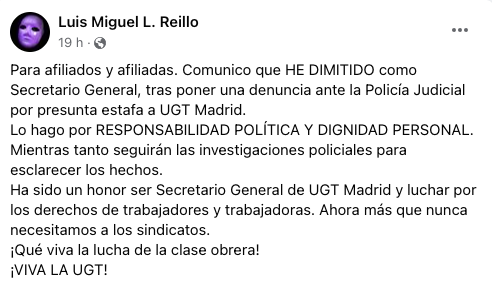 Mensaje de Luis Miguel López Reillo.