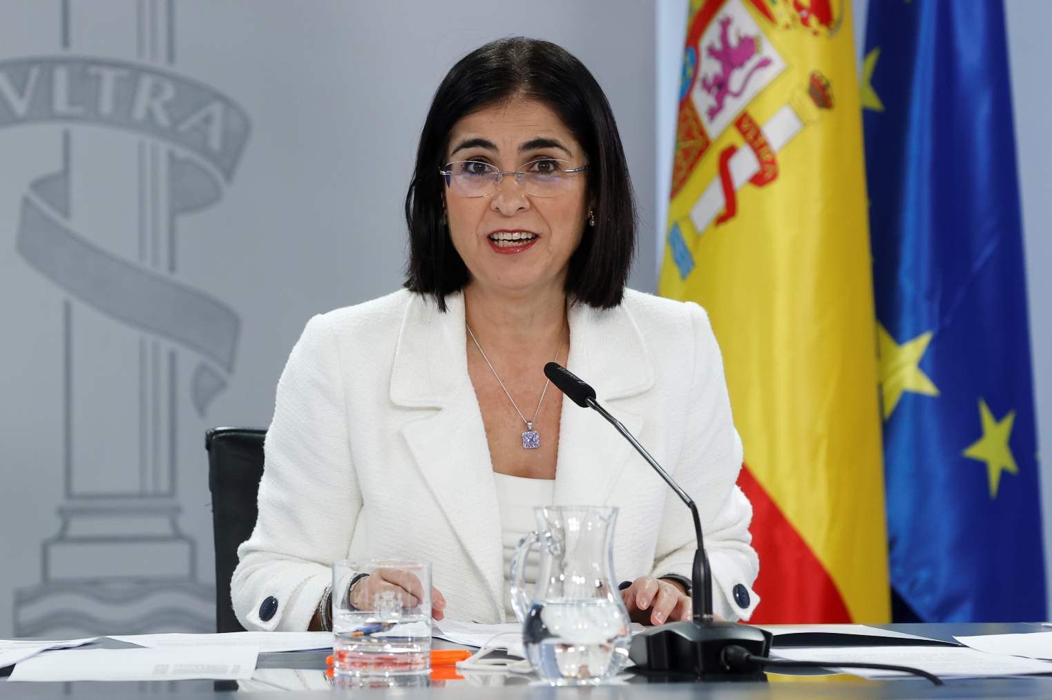 La ministra de Sanidad, Carolina Darias, este jueves en La Moncloa.