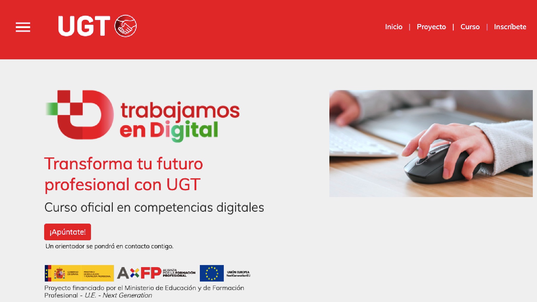 Web de la UGT con los cursos subvencionados por el Gobierno. (Clic para ampliar) fondos europeos sindicatos