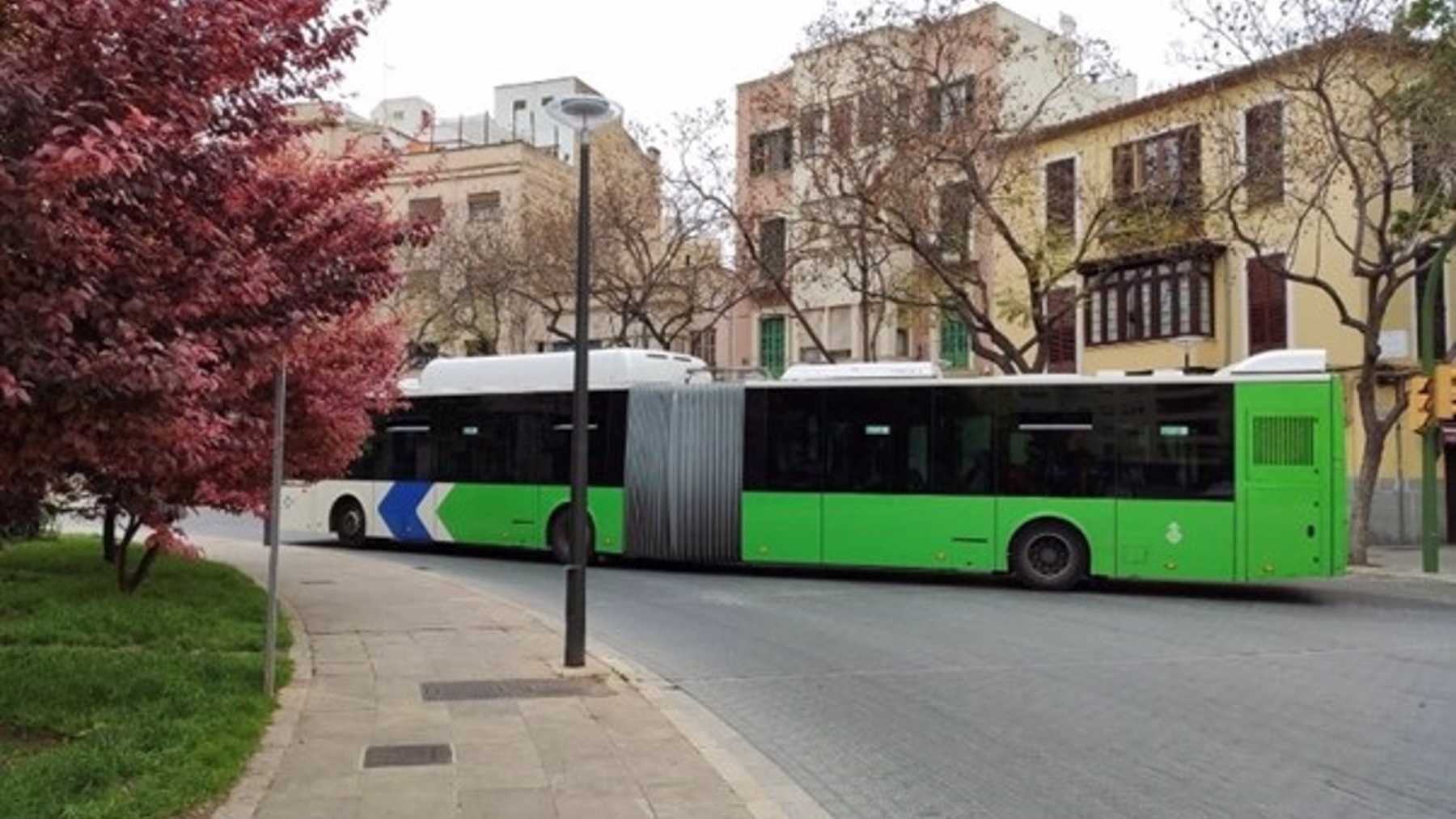 Un autobús circulando en sentido contrario en la Plaza de las Columnas.