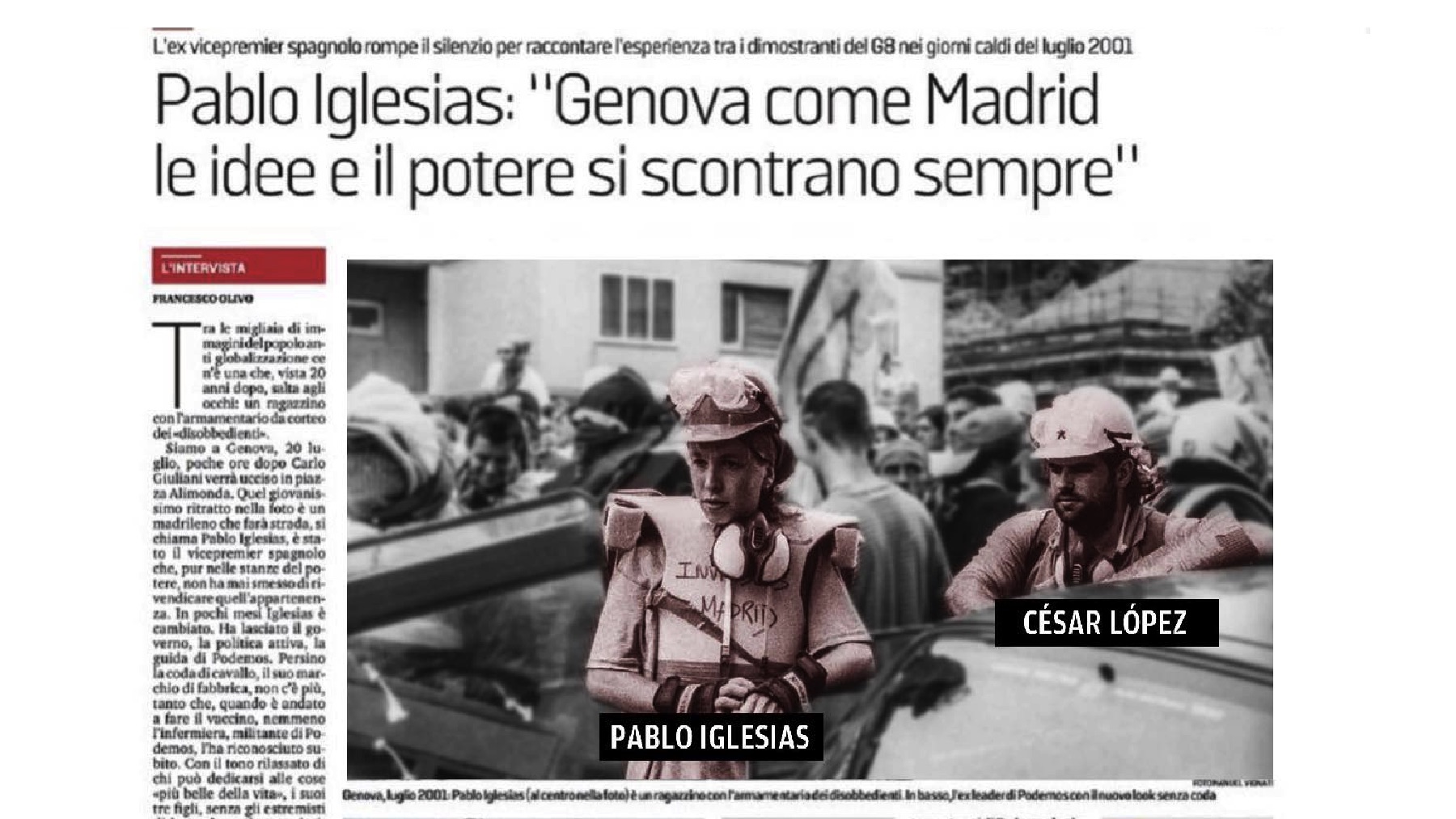Entrevista de Pablo Iglesias en ‘La Stampa’ donde aparece César López.