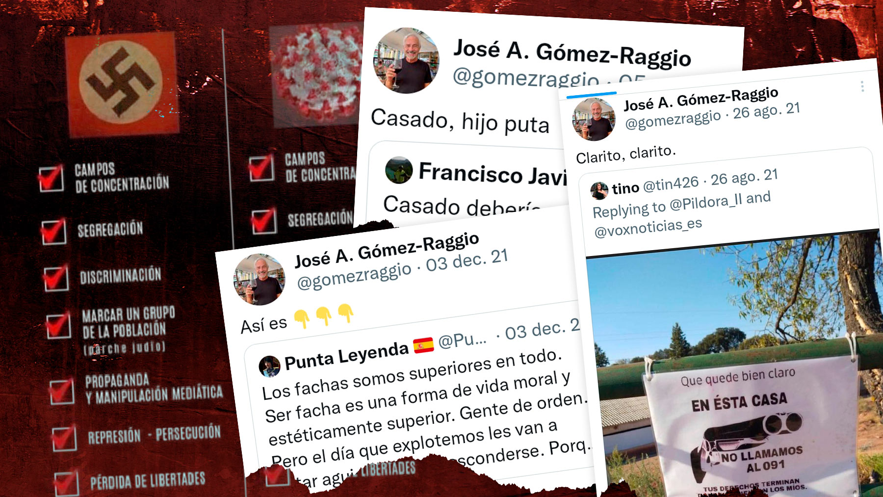 Jose Agustín Gómez-Raggio y algunas de sus controvertidas publicaciones en las redes.