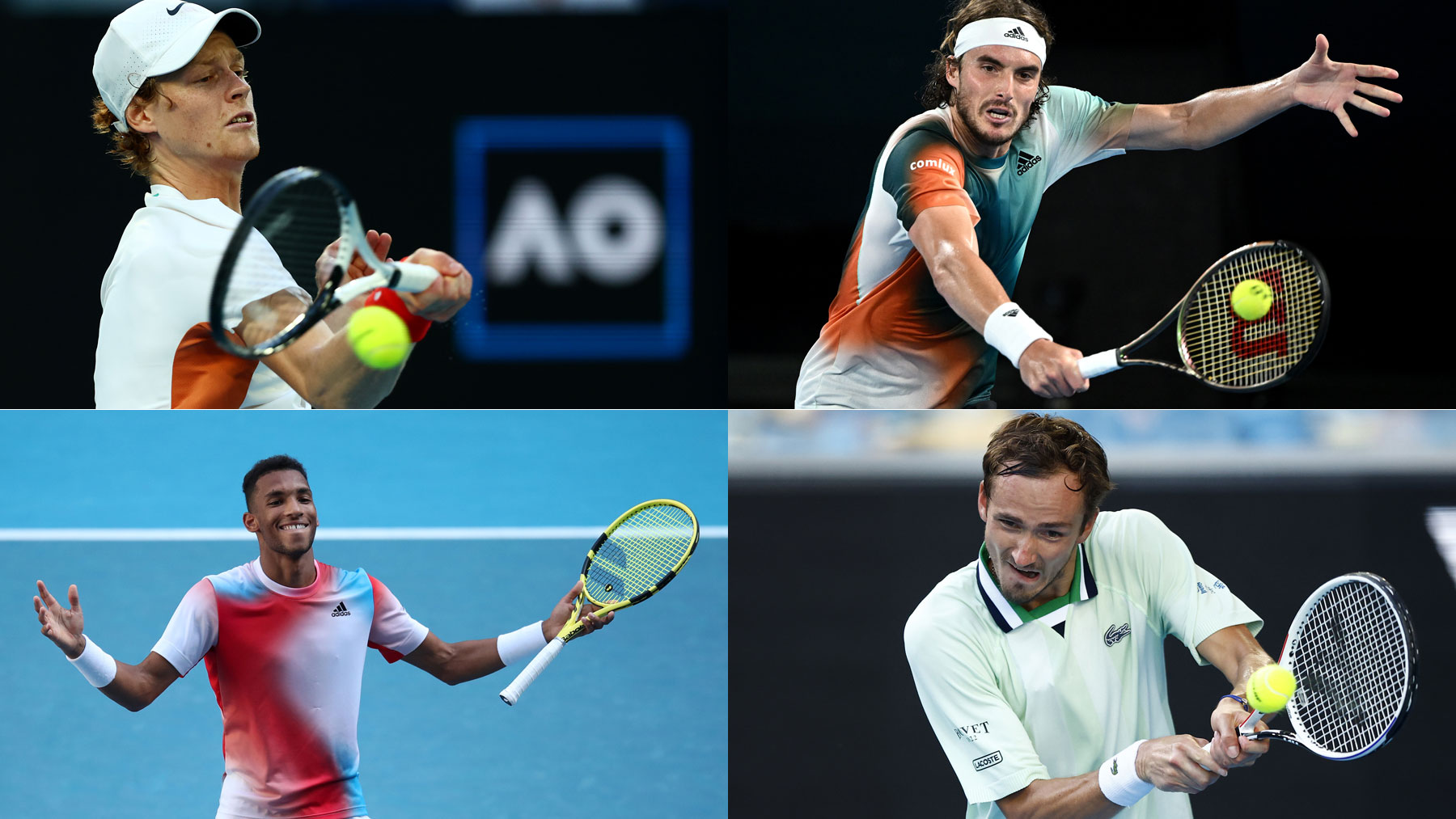 Sinner, Tsitsipas, Aliassime y Medvedev buscan el billete a semis del Open de Australia el miércoles 26 de enero (Getty)