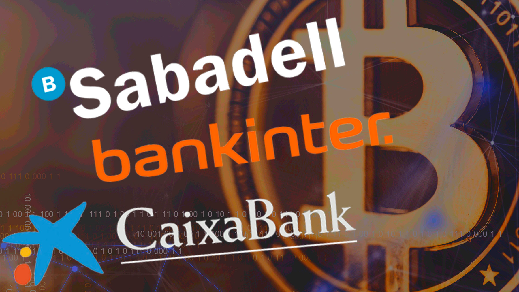 Fotomontaje de Caixabank, Bankinter y Banco Sabadell.