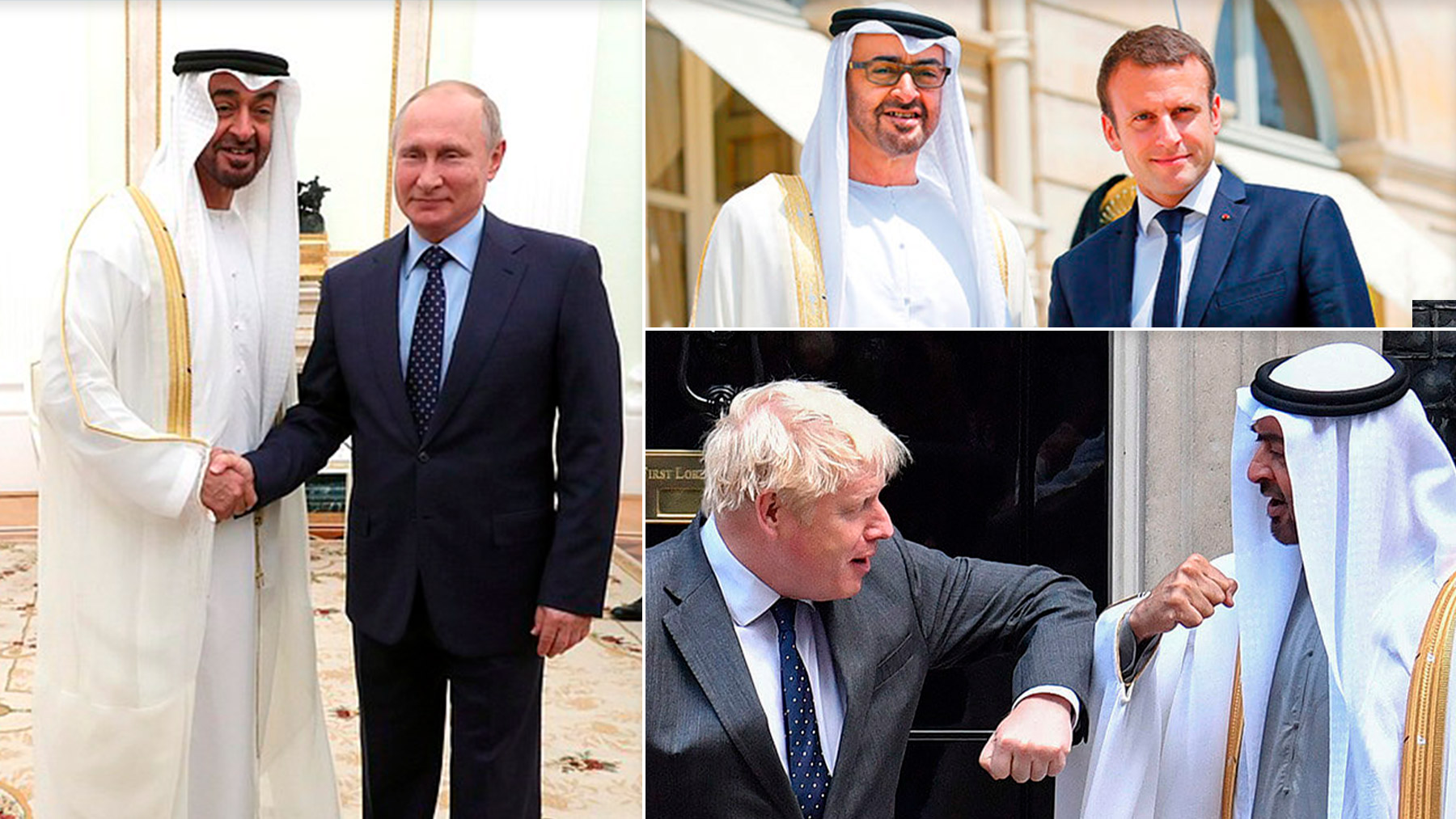 El Príncipe heredero de Abu Dabi con Putin, Johnson y Macron