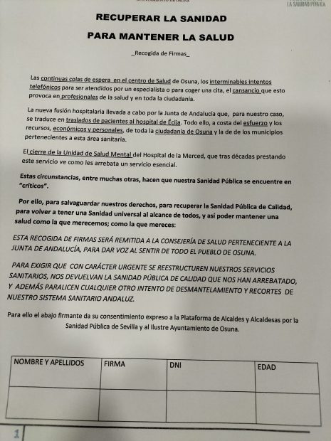 Recogida de firmas del Ayuntamiento de Osuna.