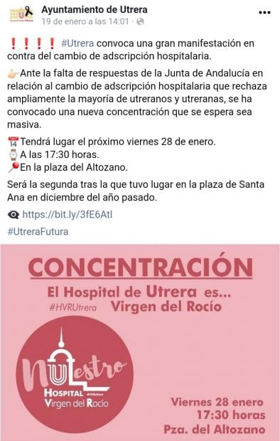 Publicación del Ayuntamiento de Utrera en Facebook.