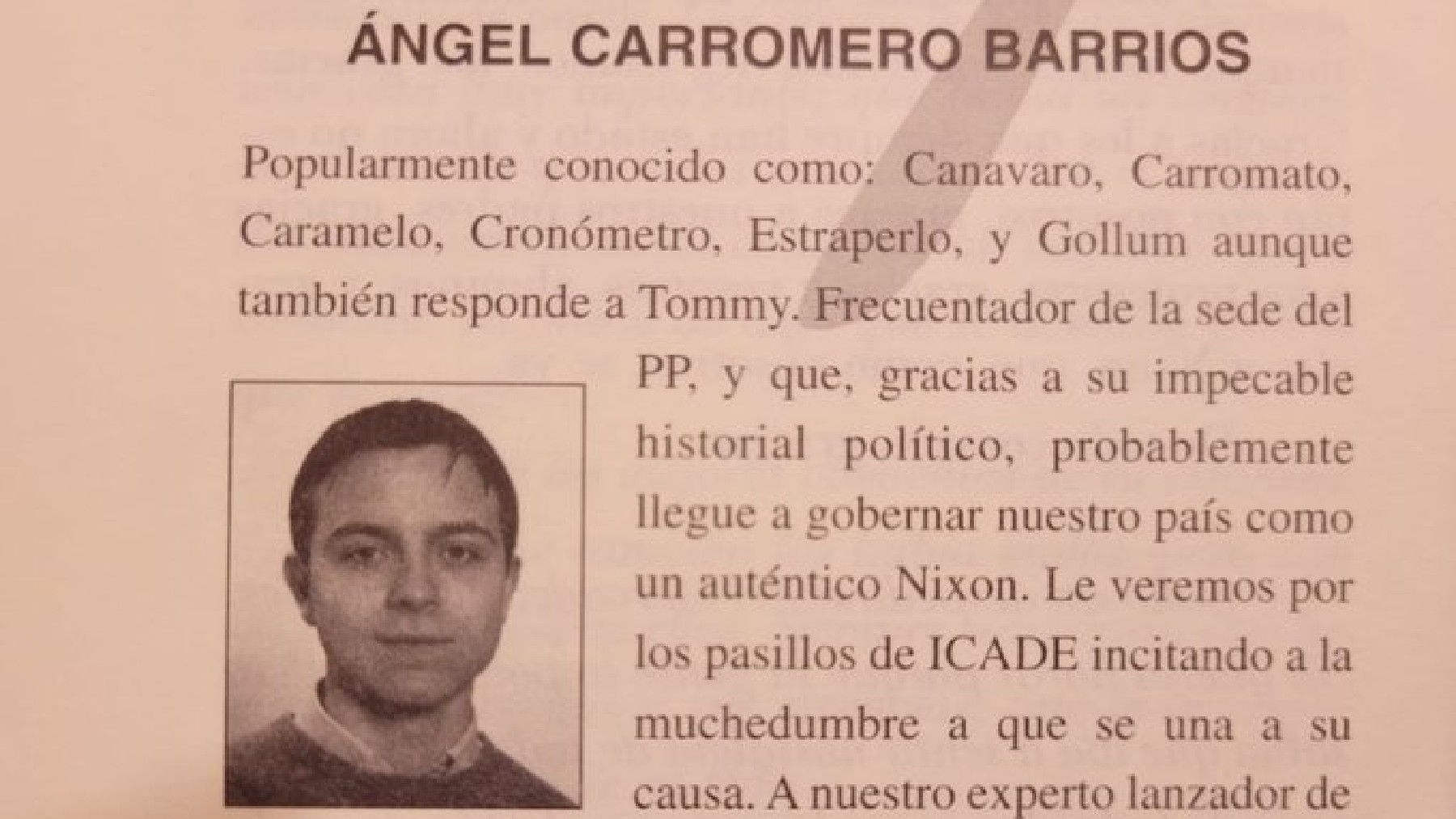 Reseña sobre Carromero en la revista de su colegio.