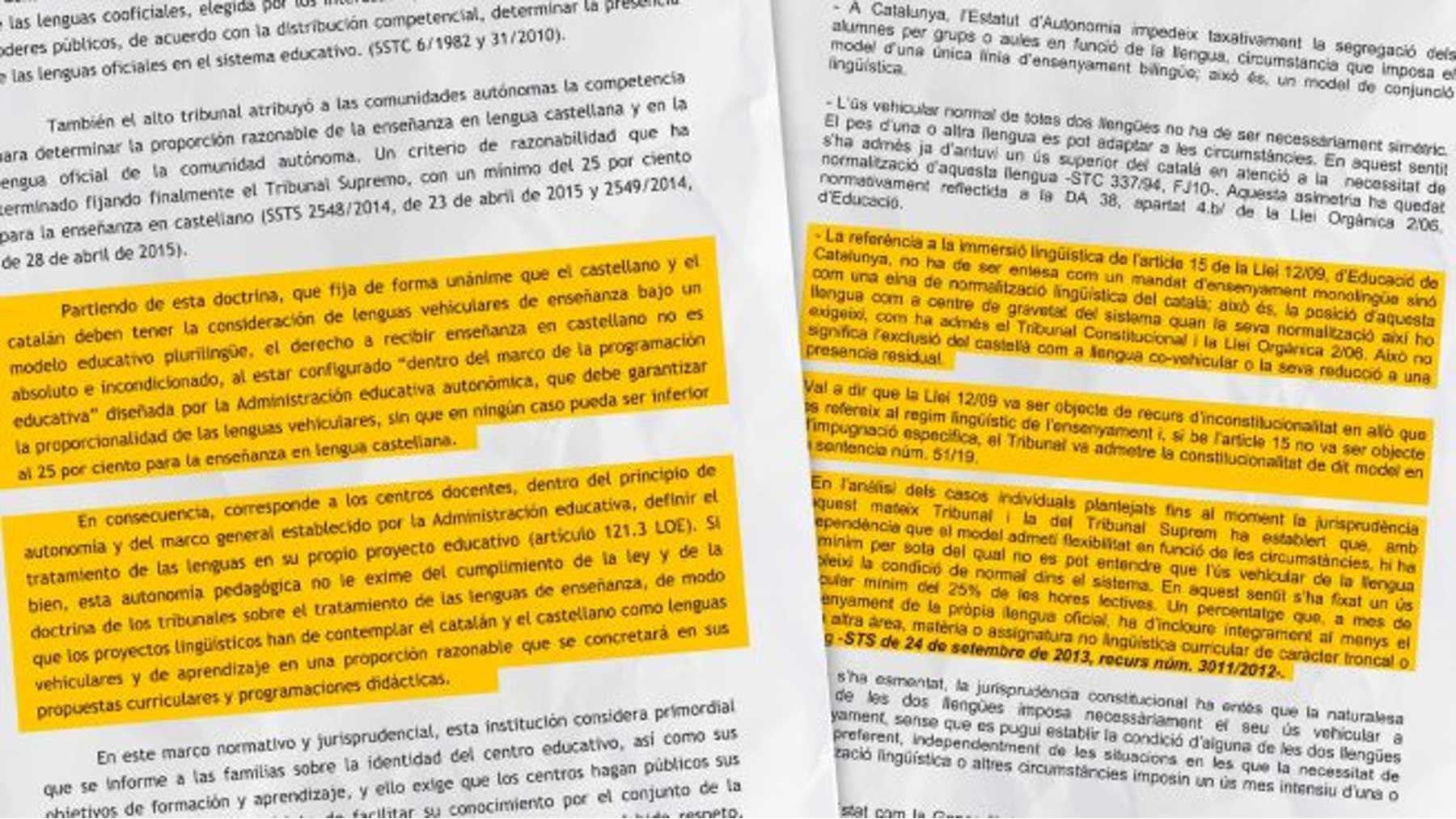 Comunicado del Defensor del Pueblo y sentencia del Tribunal Superior de Justicia de Cataluña.
