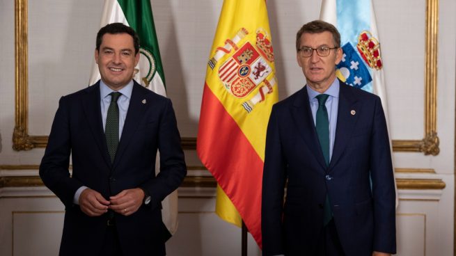 El presidente andaluz, Juanma Moreno, con Alberto Núñez Feijóo (MJ LÓPEZ / EUROPA PRESS).