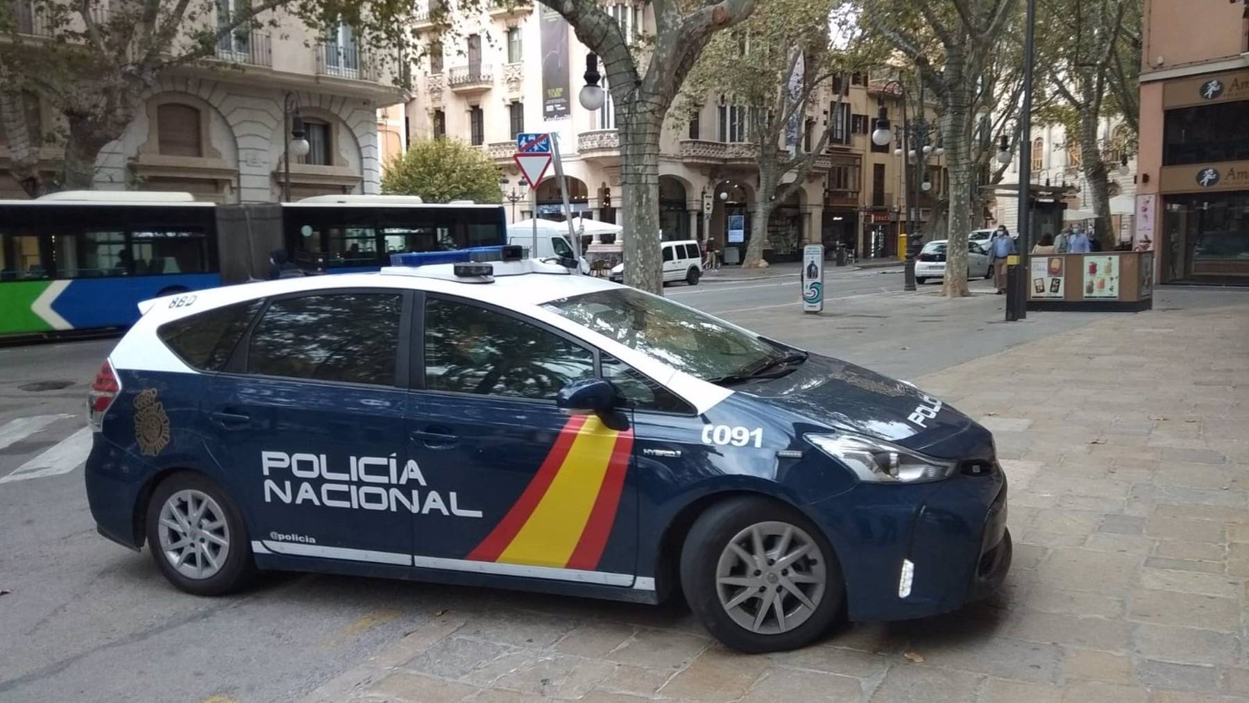 Un coche patrulla de la Policía Nacional en el centro de Palma.