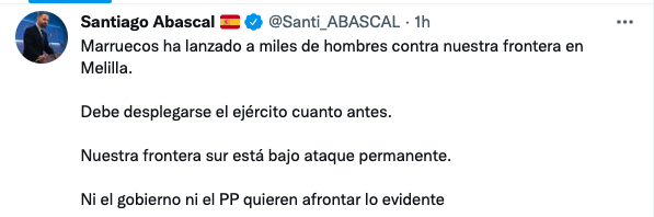 Abascal pide el despliegue del Ejército en Ceuta y Melilla ante el «ataque» de Marruecos
