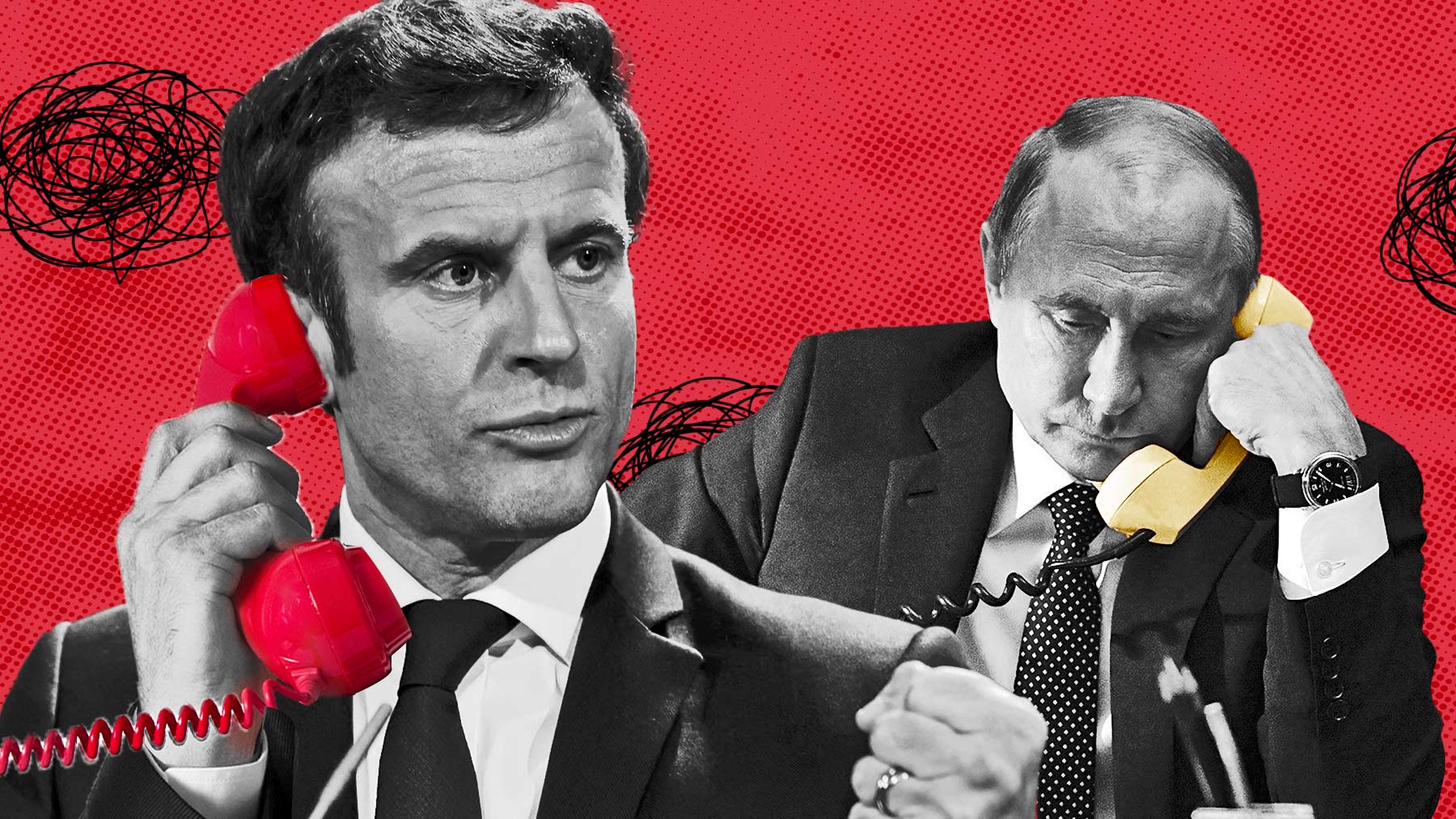 Fotomontaje de Macron y Putin.