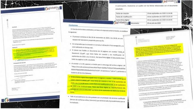 Documentos que atestiguan la falsificación de un documento por parte del Govern de Armengol.