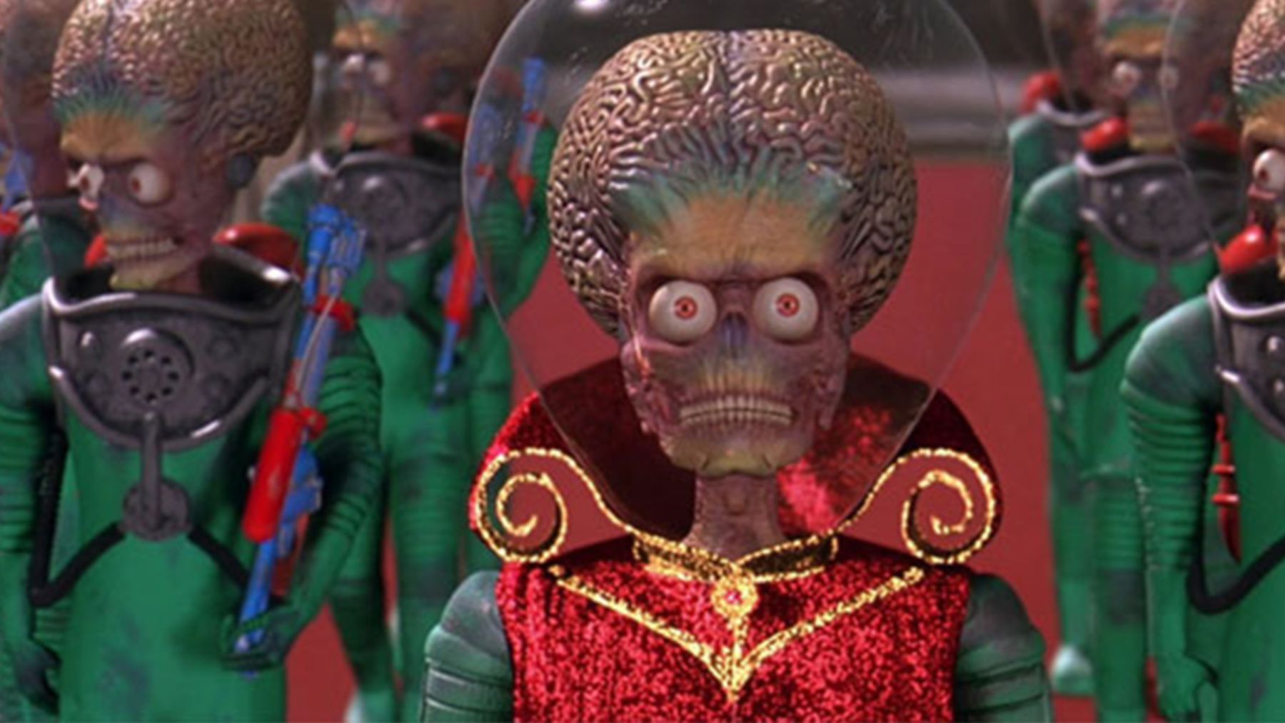 Alienígenas de marte de color verde en la película de Tim Burton, «Mars Attacks»