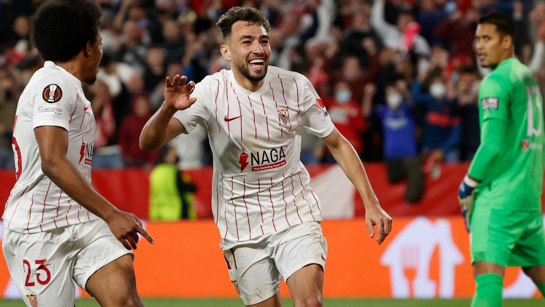Munir celebra el gol del Sevilla. (EFE)