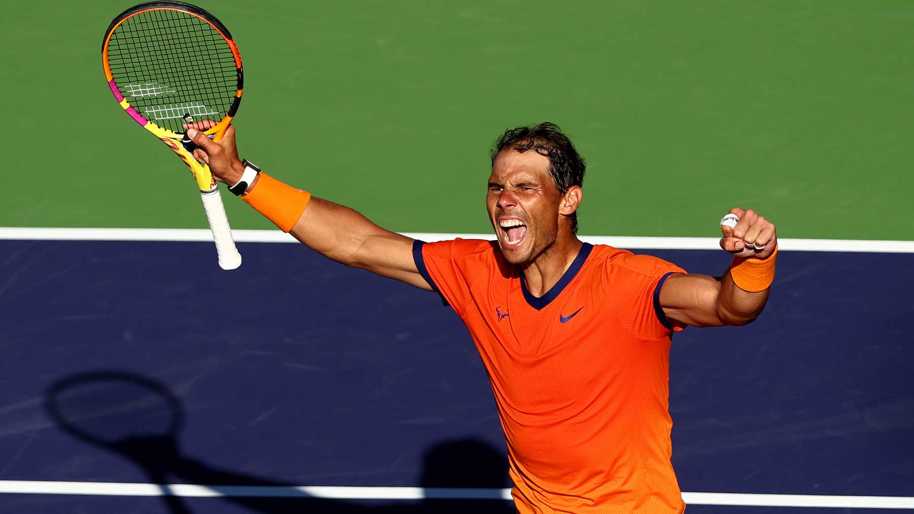 Rafa Nadal celebra su victoria tras remontar a Korda en Indian Wells (Getty)