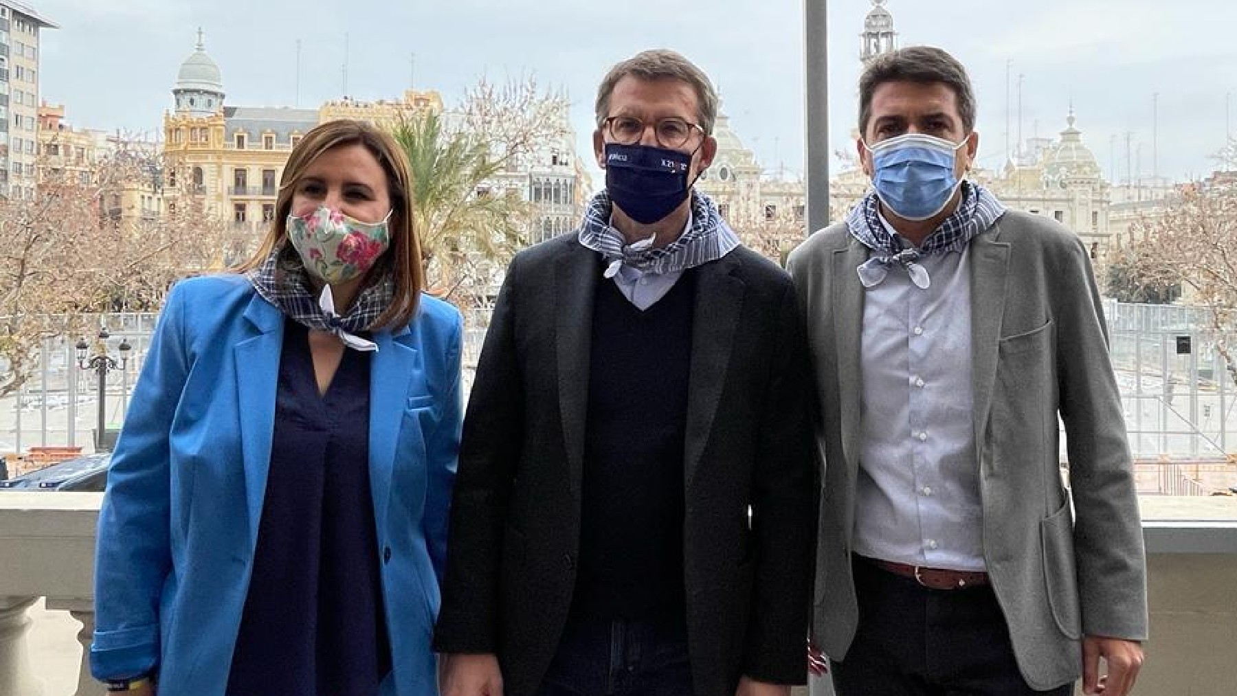 María José Catalá, con Feijóo y Mazón, en Valencia, las pasadas Fallas.