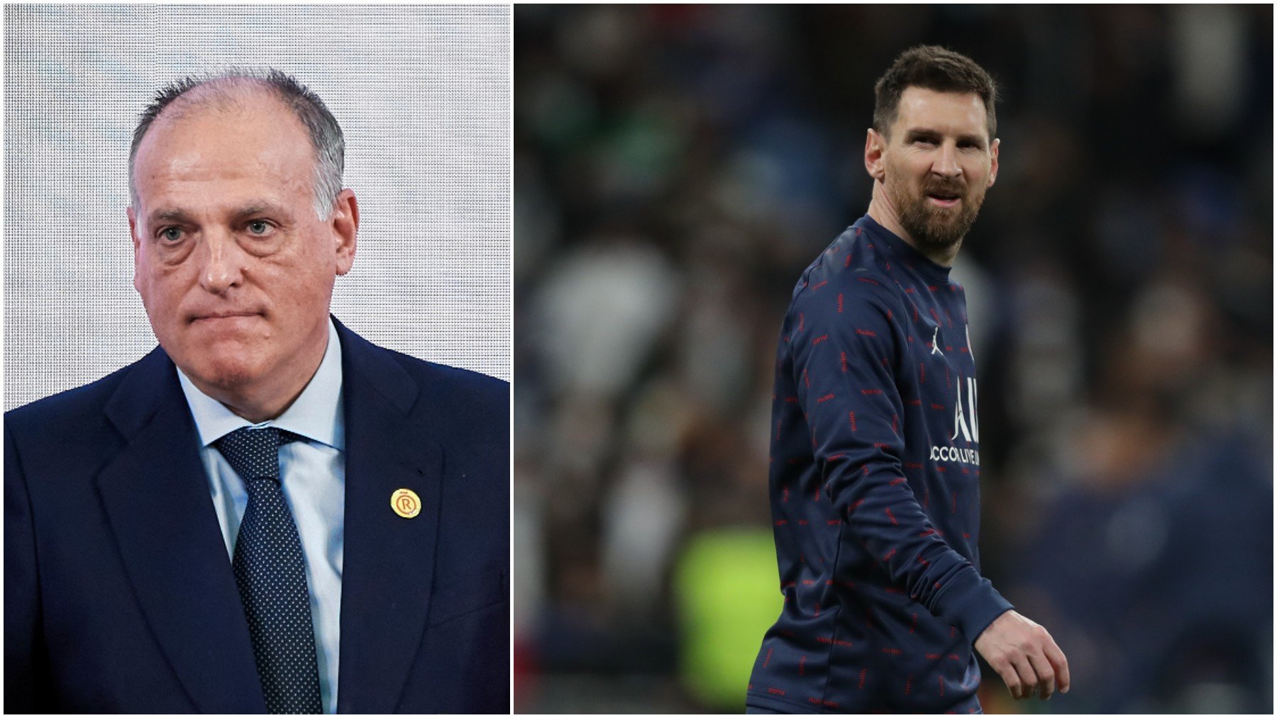 Javier Tebas y Leo Messi. (Getty)