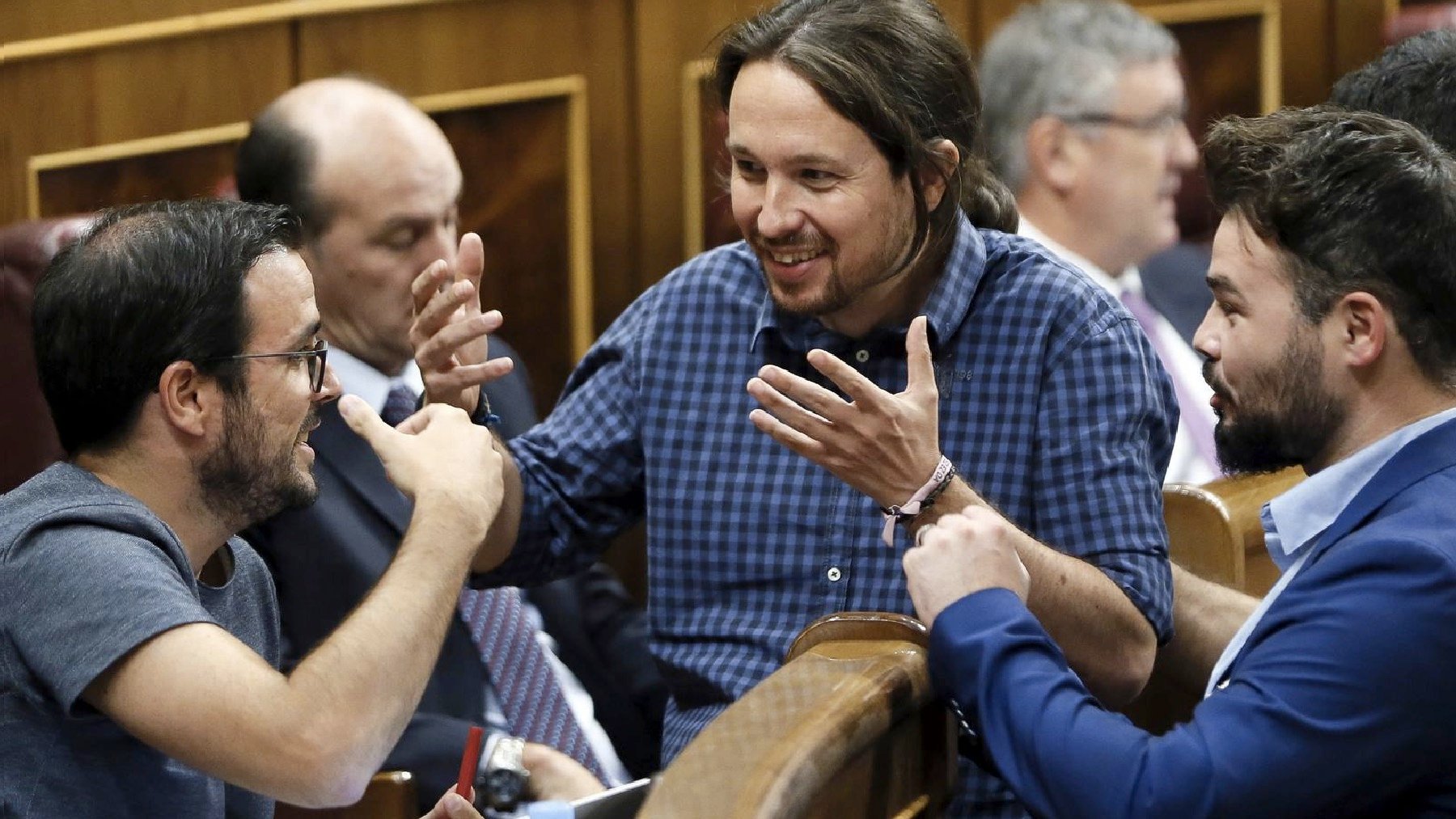 Alberto Garzón, Pablo Iglesias y Gabriel Rufián.