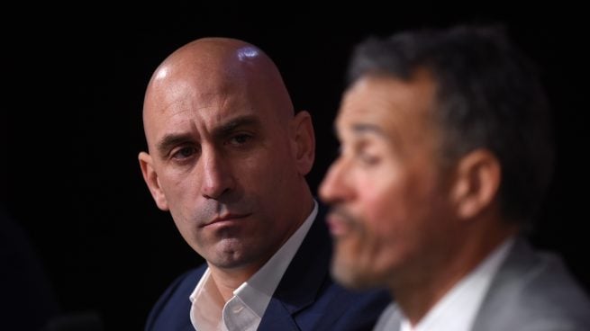 Rubiales y Luis Enrique en una rueda de prensa.