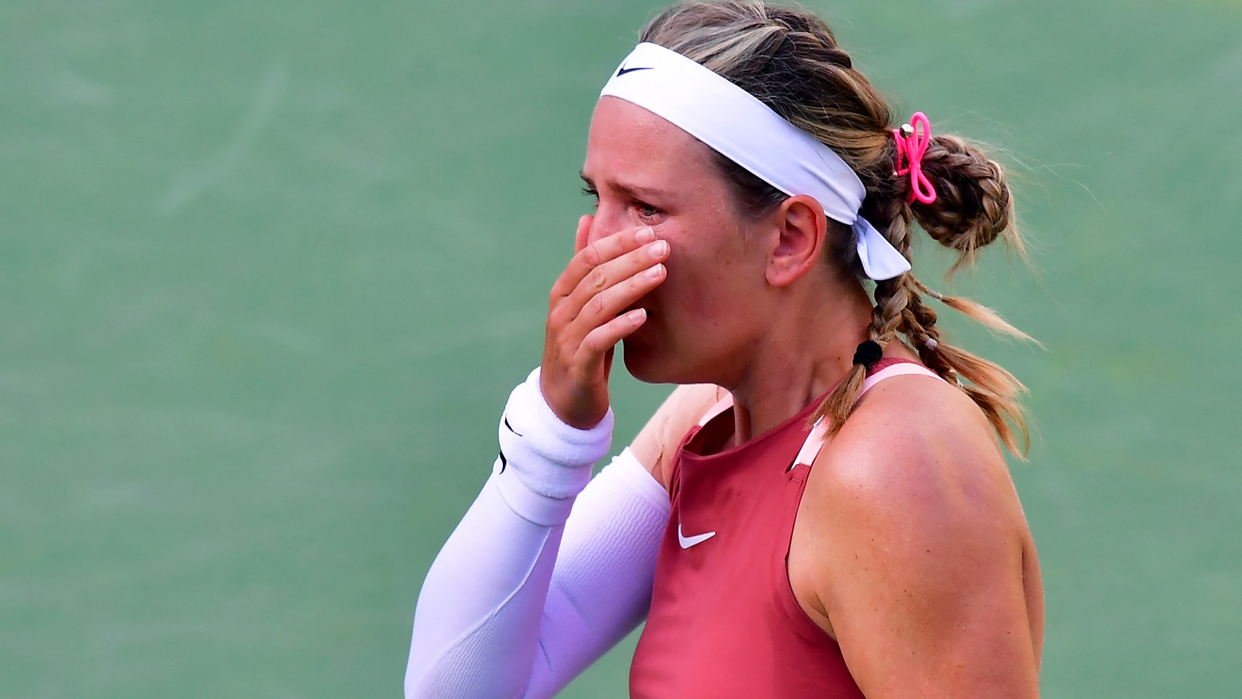 Azarenka rompe a llorar durante un partido. (AFP)