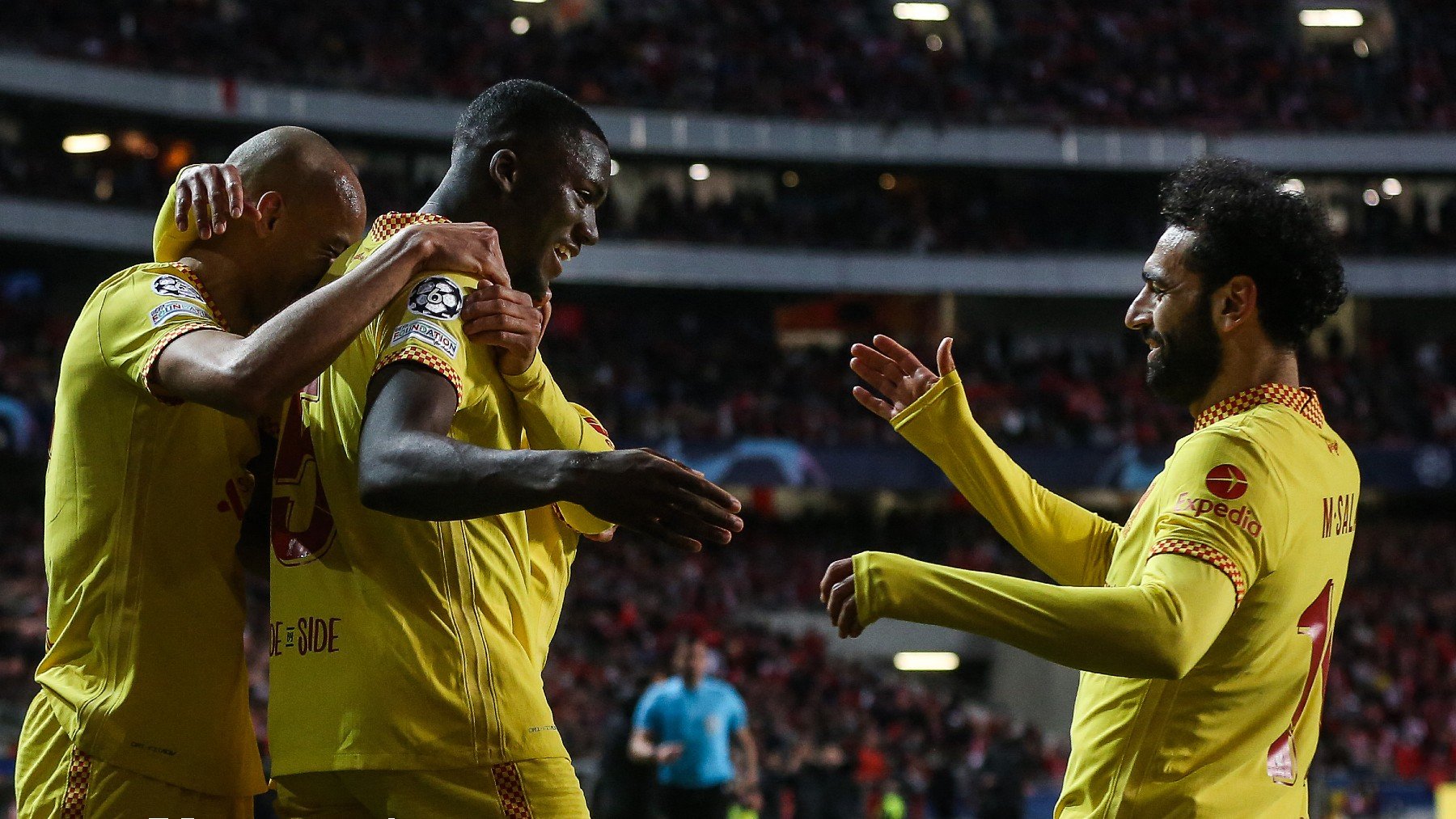 Los jugadores del Liverpool celebran el gol de Konaté. (Getty)