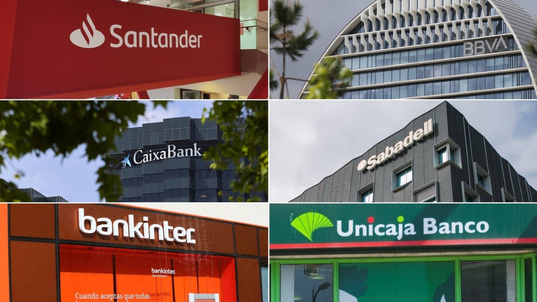 Santander, BBVA, CaixaBank, Sabadell, Bankinter, Unicaja