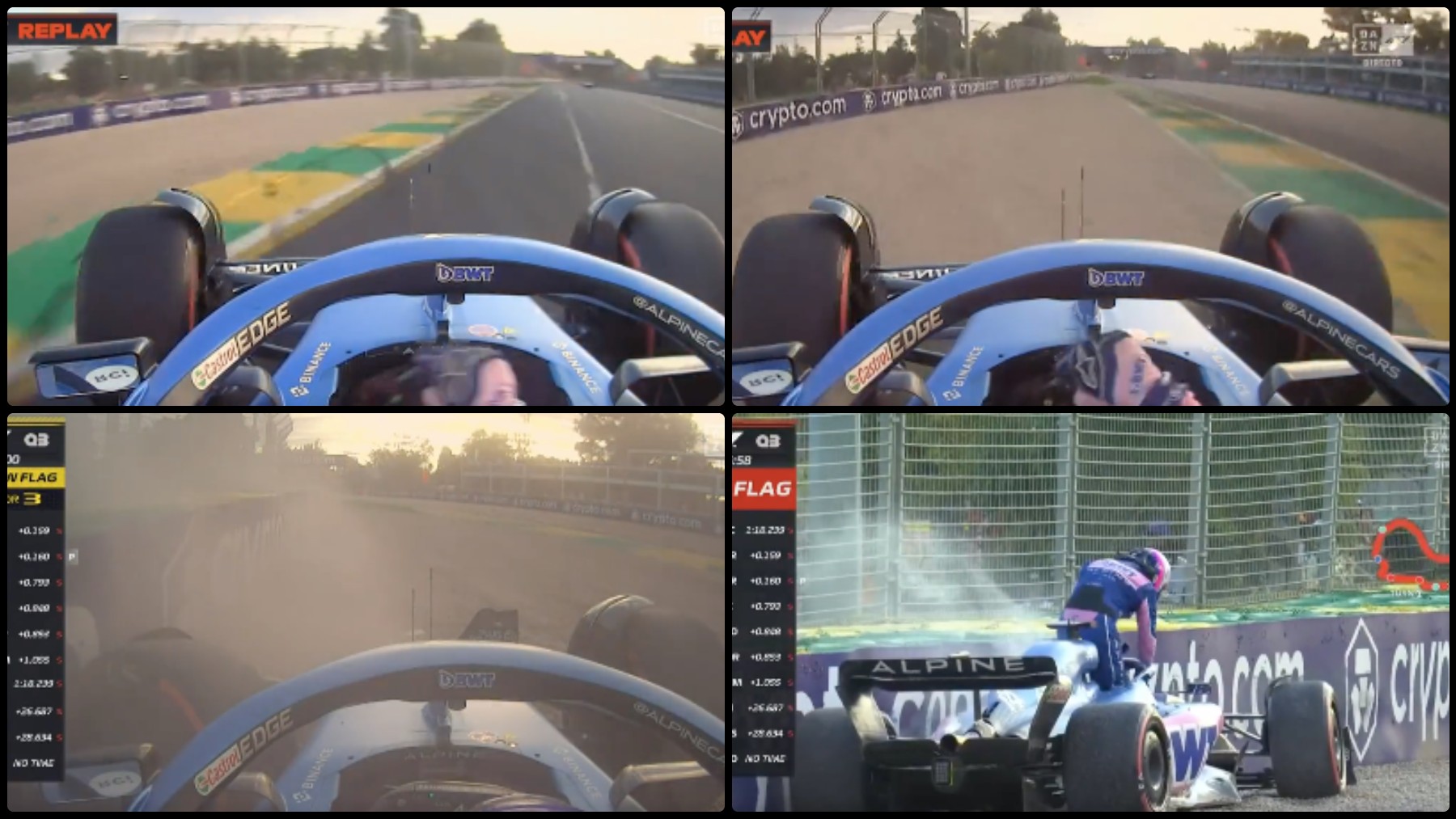 Así fue el accidente de Alonso en el GP de Australia. (DAZN)