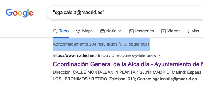 El email que se facilitó a Luis Medina desde el Ayuntamiento de Madrid aparecía 200 veces en internet
