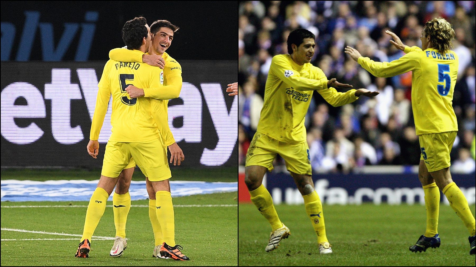 A la izquierda, Gerard Moreno y Parejo. A la derecha Forlán y Riquelme.