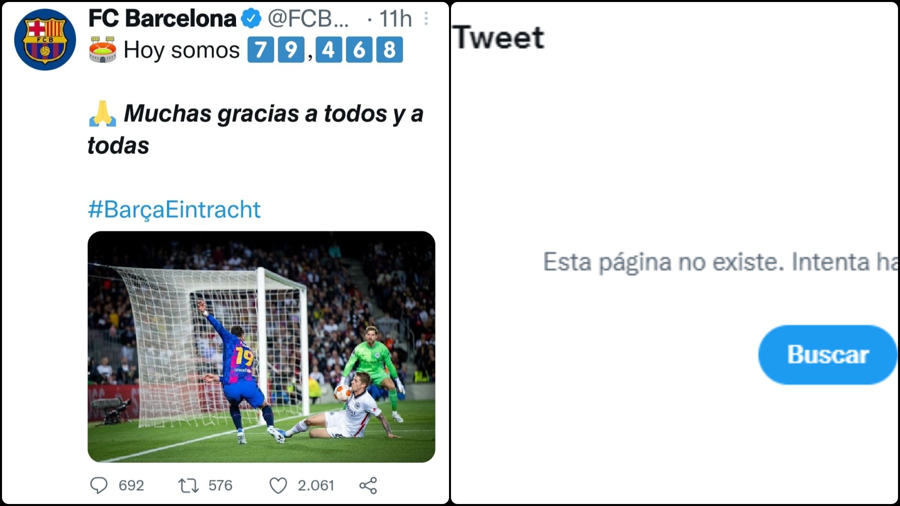 El Barcelona puso un tuit con el número de asistentes al partido y luego lo borró.