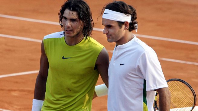 Rafa Nadal y Roger Federer, antes de la final de Montecarlo en 2006