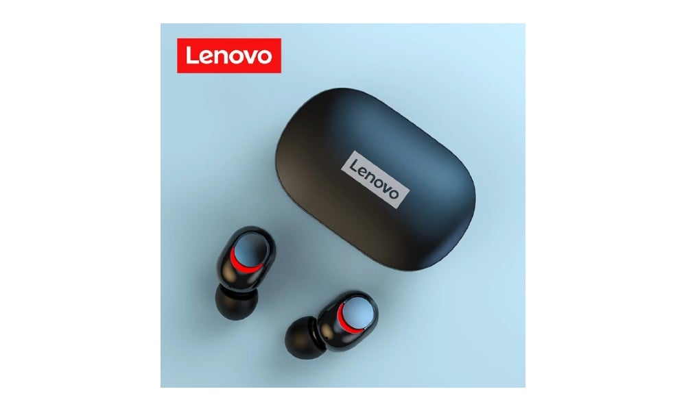 Lenovo auriculares inalámbricos y estuche de carga negros