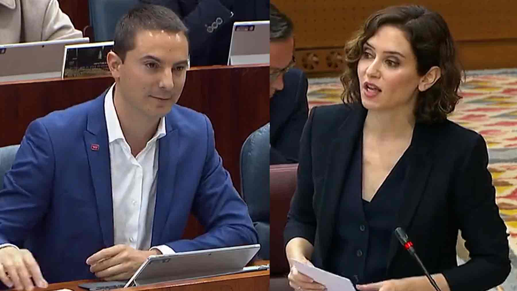 La presidenta de la Comunidad de Madrid, Isabel Díaz Ayuso, y líder del PSOE de Madrid, Juan Lobato.