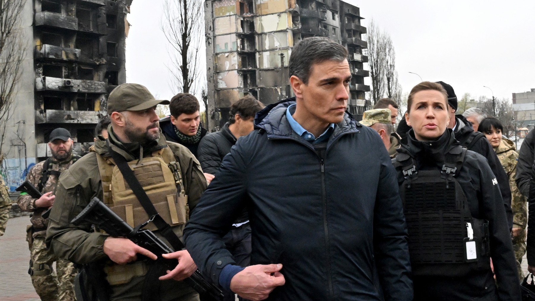 Sánchez en Borodianka. (Foto AFP)