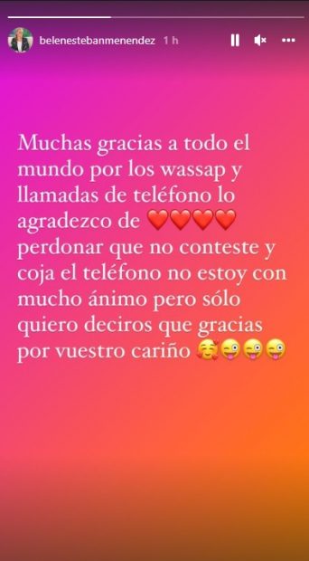 Belén Esteban confirmó en Instagram que no se encuentra bien de ánimos tras su accidente