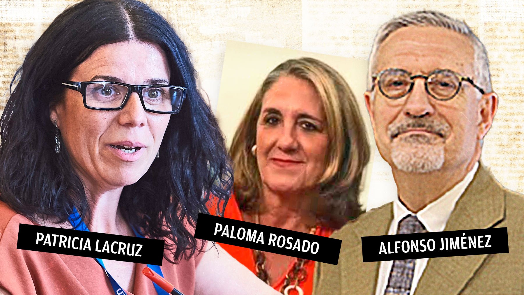 Patricia Lacruz, Paloma Rosado y Alfonso Jiménez, los tres altos cargos del Gobierno investigados.